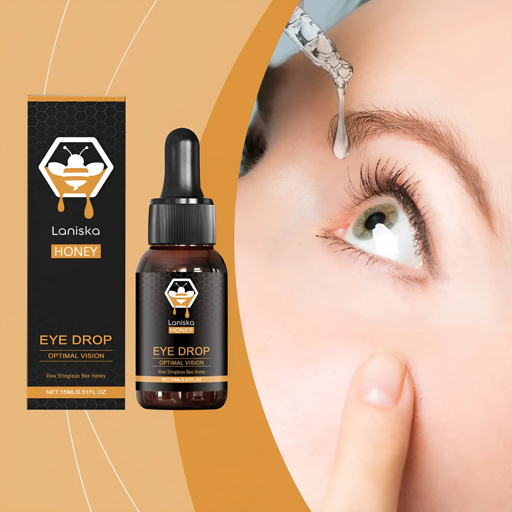 15ml bottle of eye drops with honey and sodium hyaluronate for relieving eye fatigue