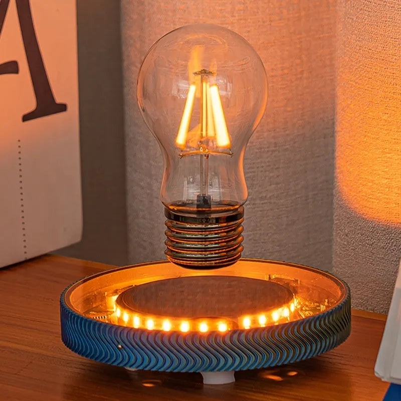 Magnetic suspension moon lamp floating above base with 3D printed celestial design and modern simplicity style