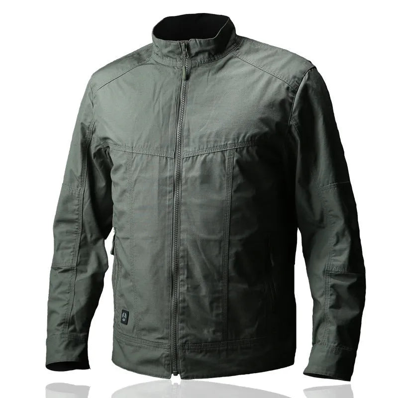 Men's brown plaid Outdoor Tactics Coat Assassin Jacket with camouflage pockets, made from wear-resistant polyester for three-season wear.