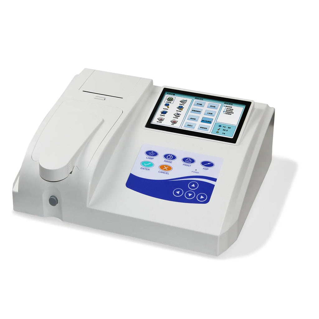 CONTEK BC300 semi-automatic biochemistry analyser unit on laboratory bench with touchscreen display.
