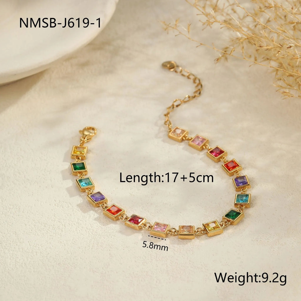 Women's stainless steel bracelet with a geometric heart, circle, or square charm in gold or silver plating