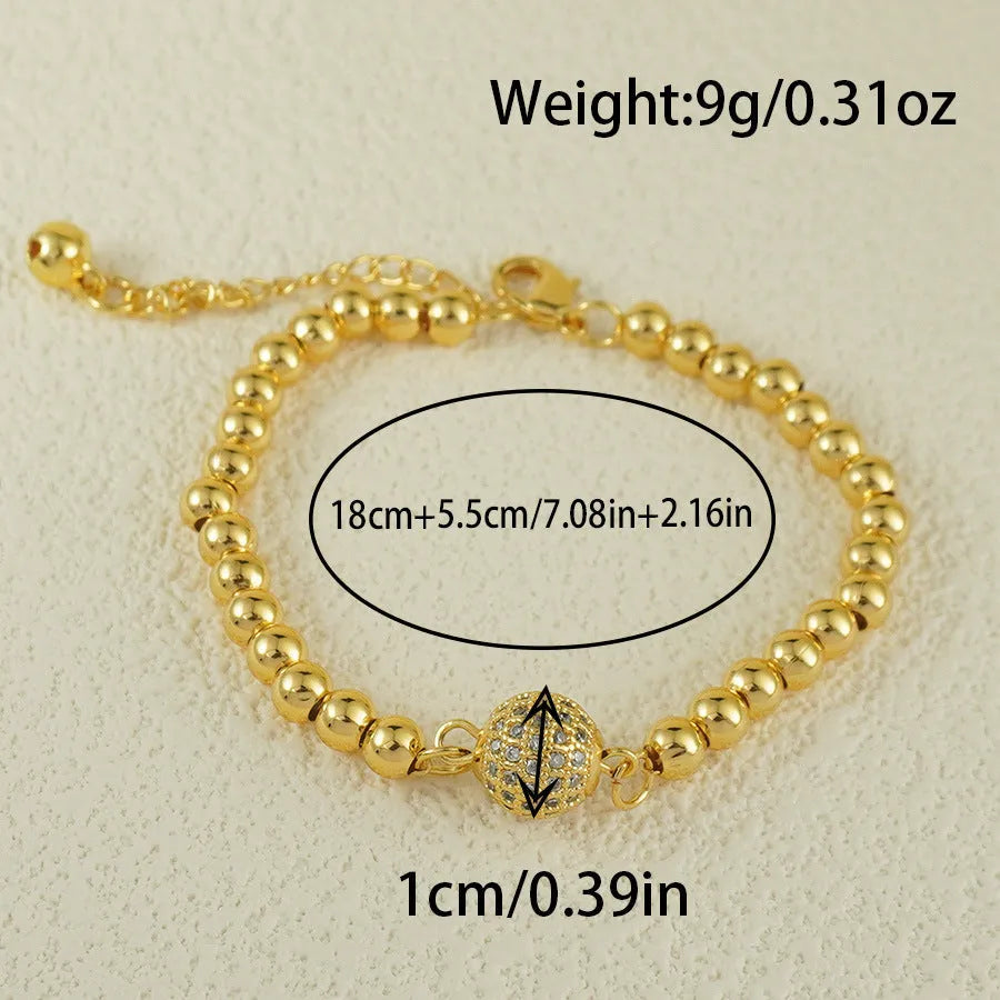 Women's copper bracelet with heart shape and round zircon stones in Arabic design style