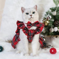 Red Christmas tartan pet skirt with matching bow tie and head flower accessories