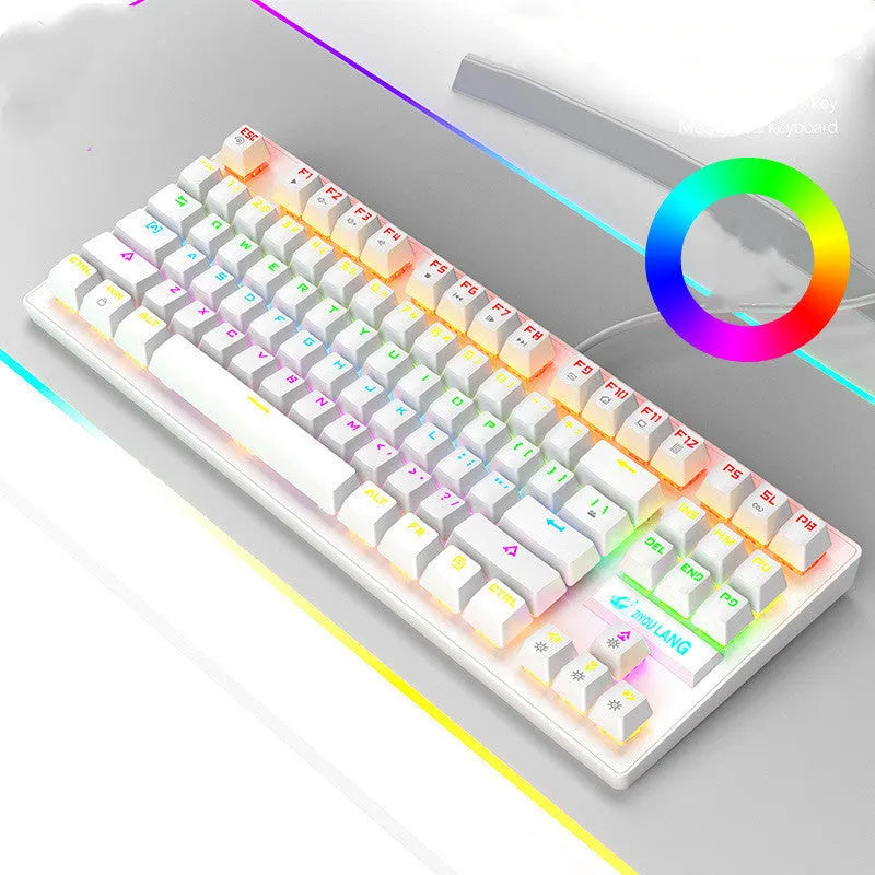 Mechanical keyboard in black, blue, pink, or white with ABS plastic and simple design, showing style options A, B, K2, K2 British