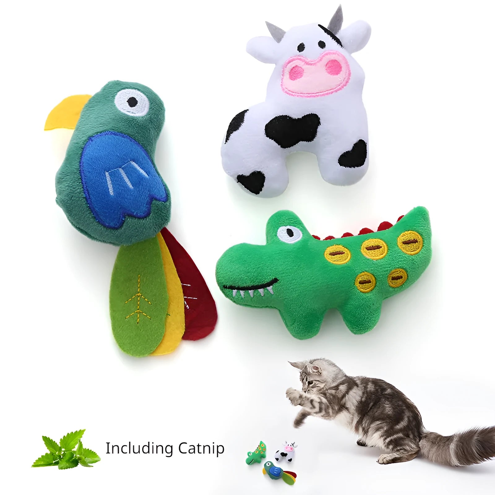 Plush parrot-shaped cat toy with catnip for bite-resistant interactive play.