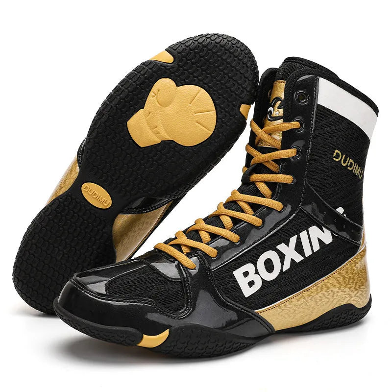 High-top combat training wrestling shoes with mesh and leather upper in green colour.