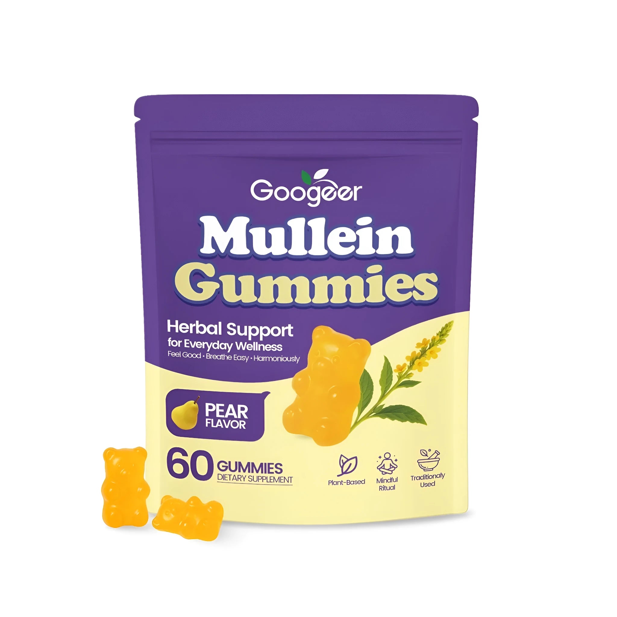 Mullein gummies container with 60 soft candies containing verbena officinalis leaf extract