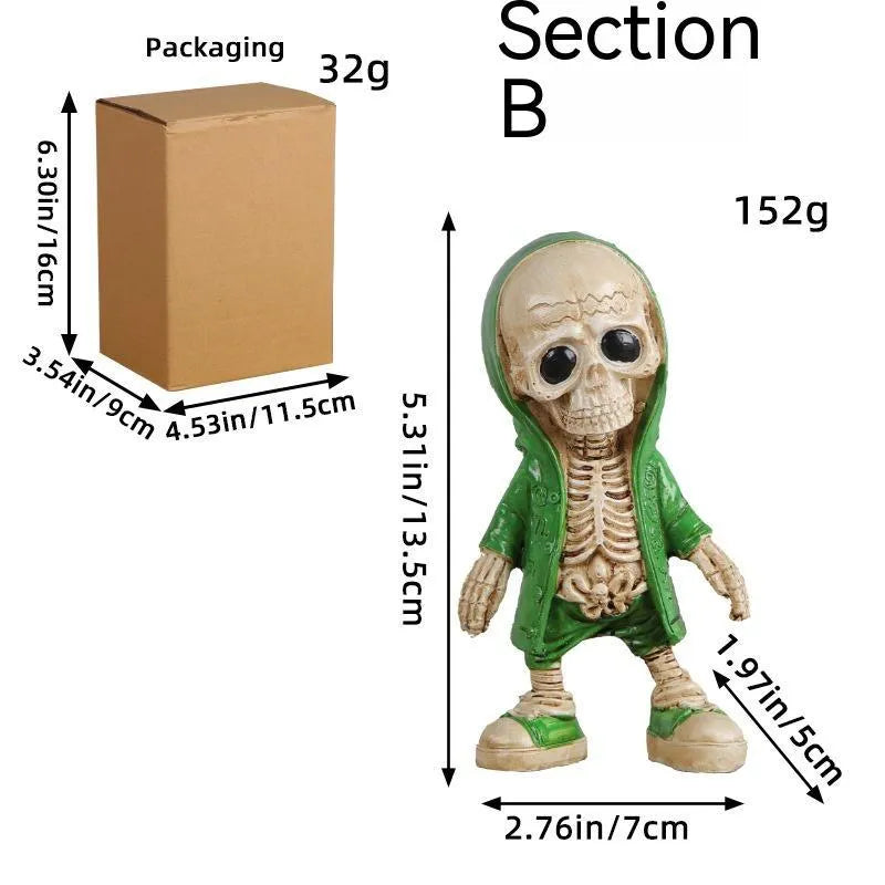 Resin skull ornament for Halloween and Ghost Festival, available in blue, green, navy blue and orange.
