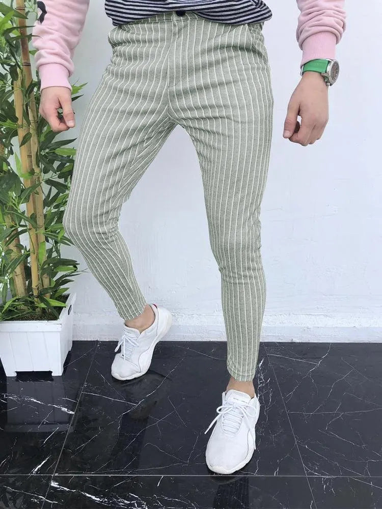 Men's slim-fit plaid casual trousers with 3D printed pattern, straight leg design, and micro-elastic fabric in colour RKKZ49.