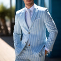 Men's blue and white button British-style suit jacket with straight hem and bag cover pockets