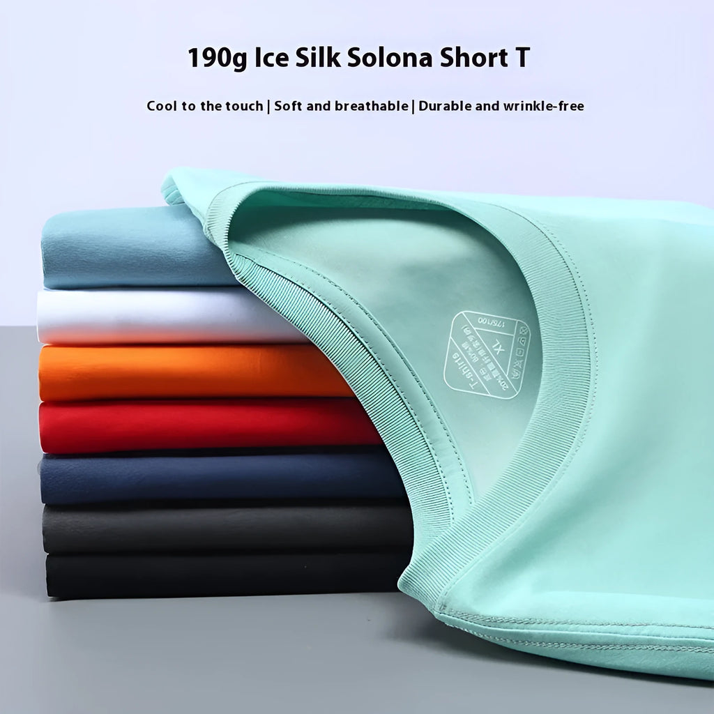 Solona Ice Silk men's loose short sleeve T-shirt in chemical fibre blend fabric with cotton composition
