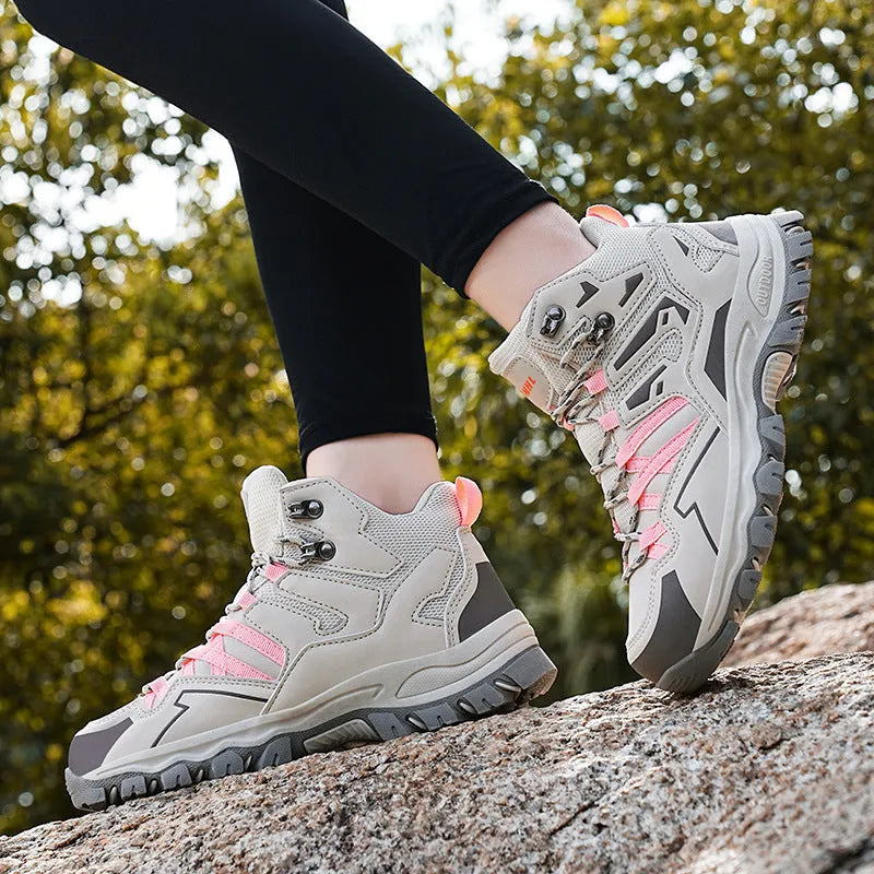 Hiking sneakers with flannel upper and rubber sole in colours black, grey, light brown, pink, purple
