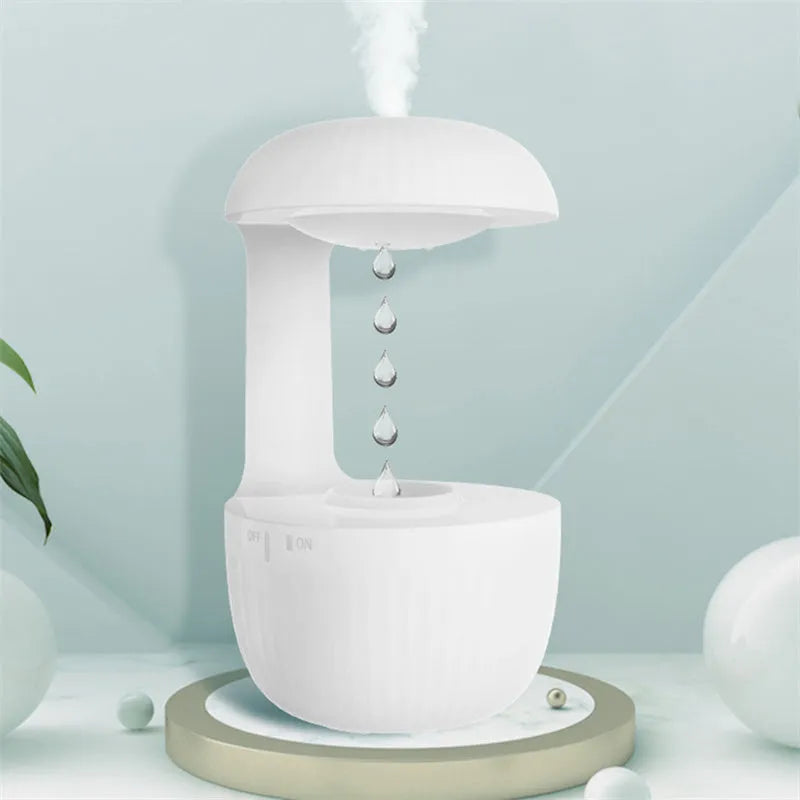 White anti-gravity air humidifier showing levitating water droplets and cool mist output