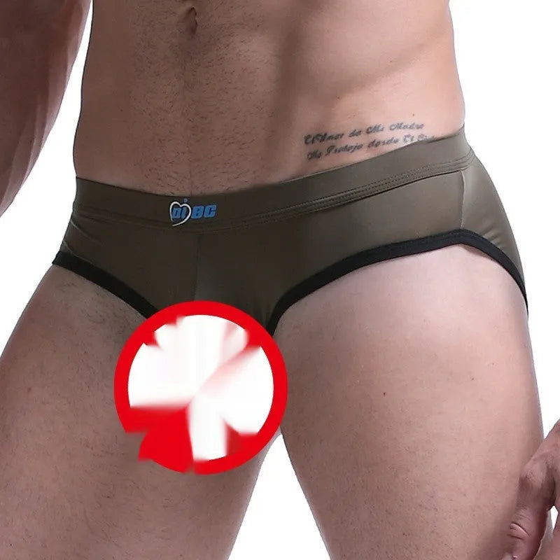 Men's Ice Silk Bazooka Briefs in Army Green colour showing bullet separation design and mid-waist fit