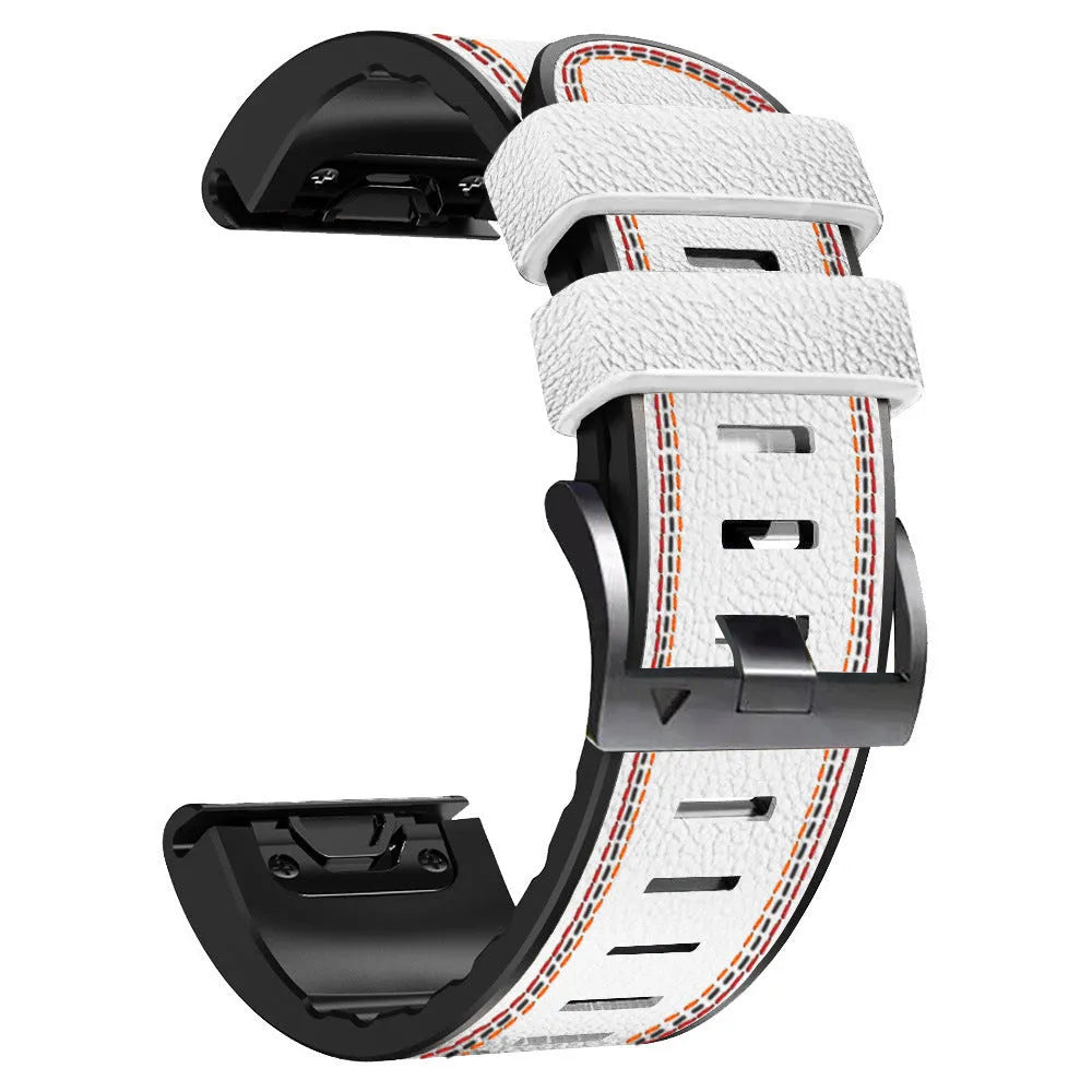 Silicone leather quick-release watchband for Garmin Fenix smartwatches in black colour
