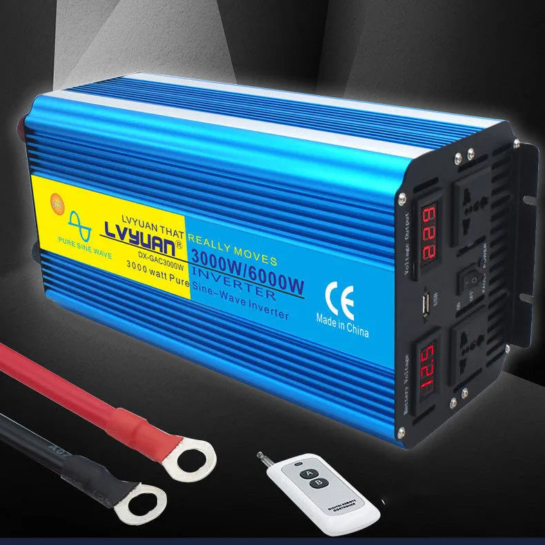 Blue 3000W car power inverter with digital display and UK socket
