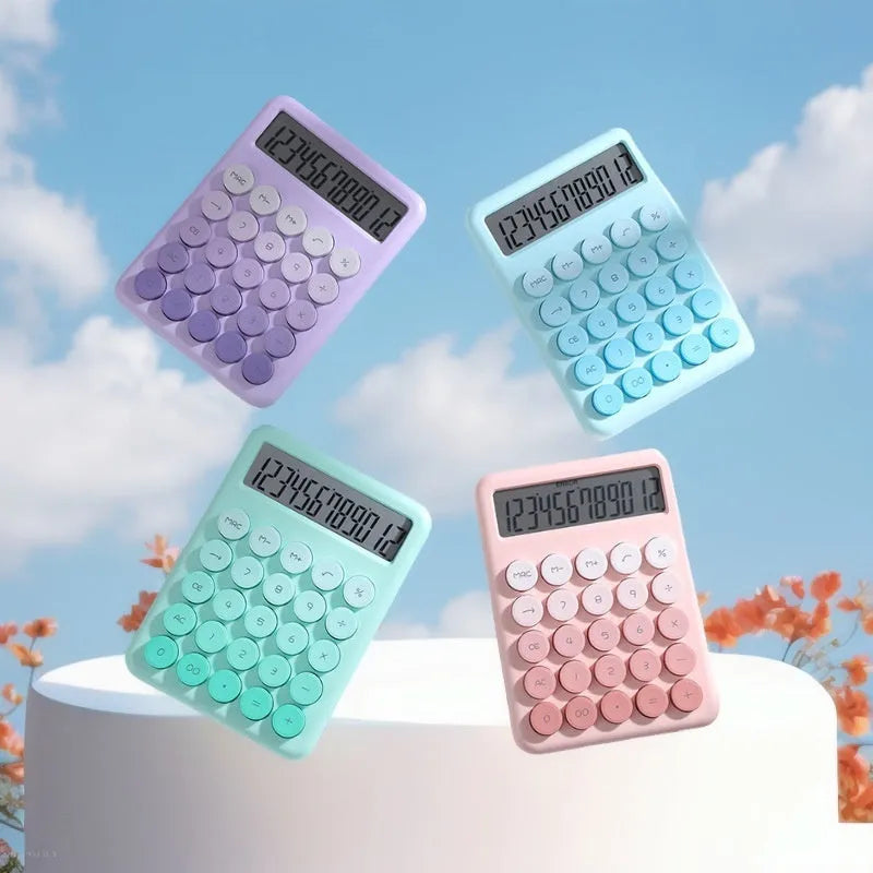 Dopamine gradient colour desk calculator with 12-digit display showing calculation results