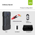Portable 12V car jump starter 8000mAh with dual USB ports, LED light and 160x79x28mm size