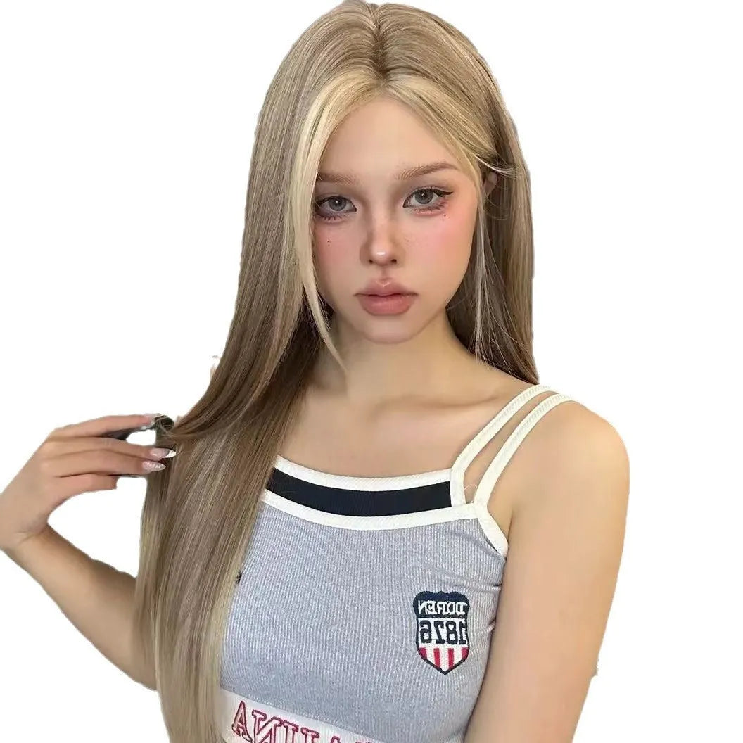 Women's golden brown gradient lace front wig with centre part styling