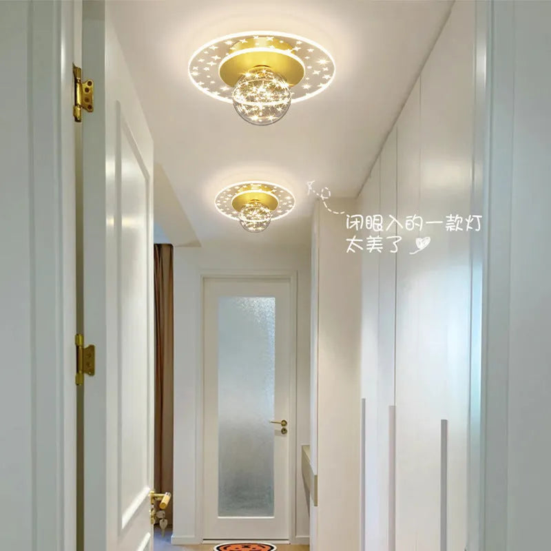 Modern ceiling lamp for corridor or hallway with LED light source in black, gold or white finish