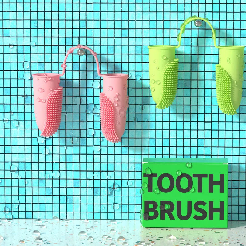 Double finger pet toothbrush cover in TPR material for cleaning dog or cat teeth