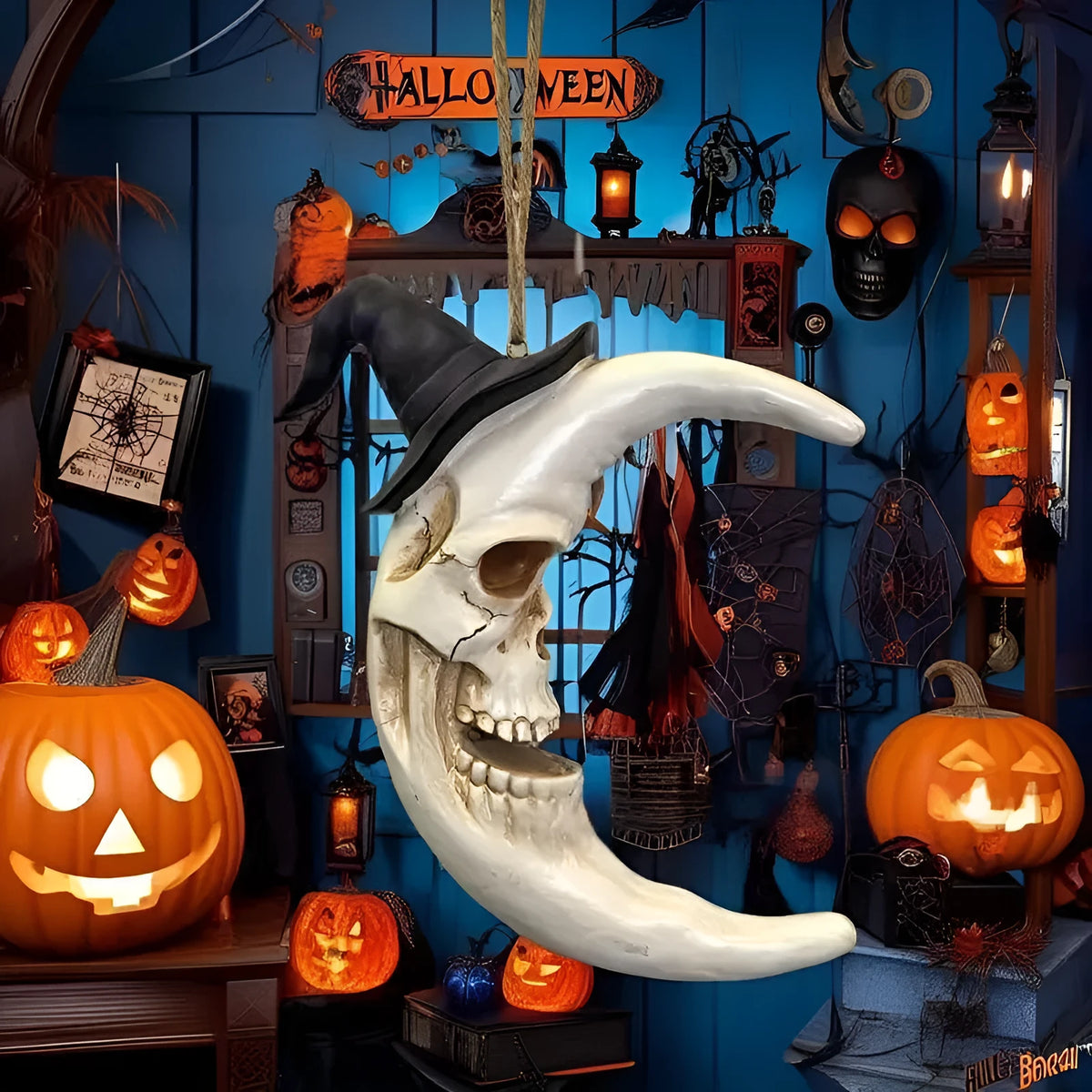 Moon Skull resin Halloween ornament, modern simplicity style, approximately 24 x 7 x 26.5 cm
