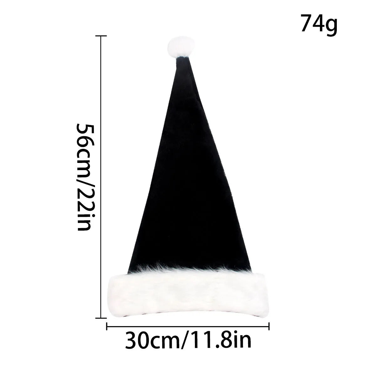 Black Christmas plush hat with 56 cm diameter and thickened polyester material