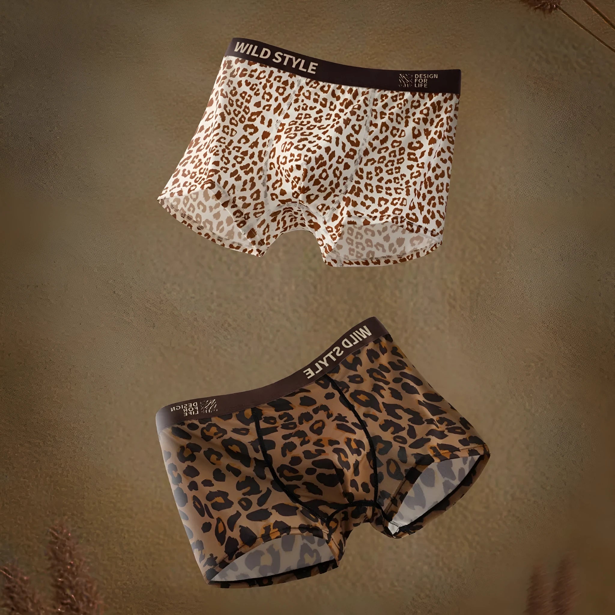 Men's leopard print pyjama trousers in lightweight ice silk polyester fabric.