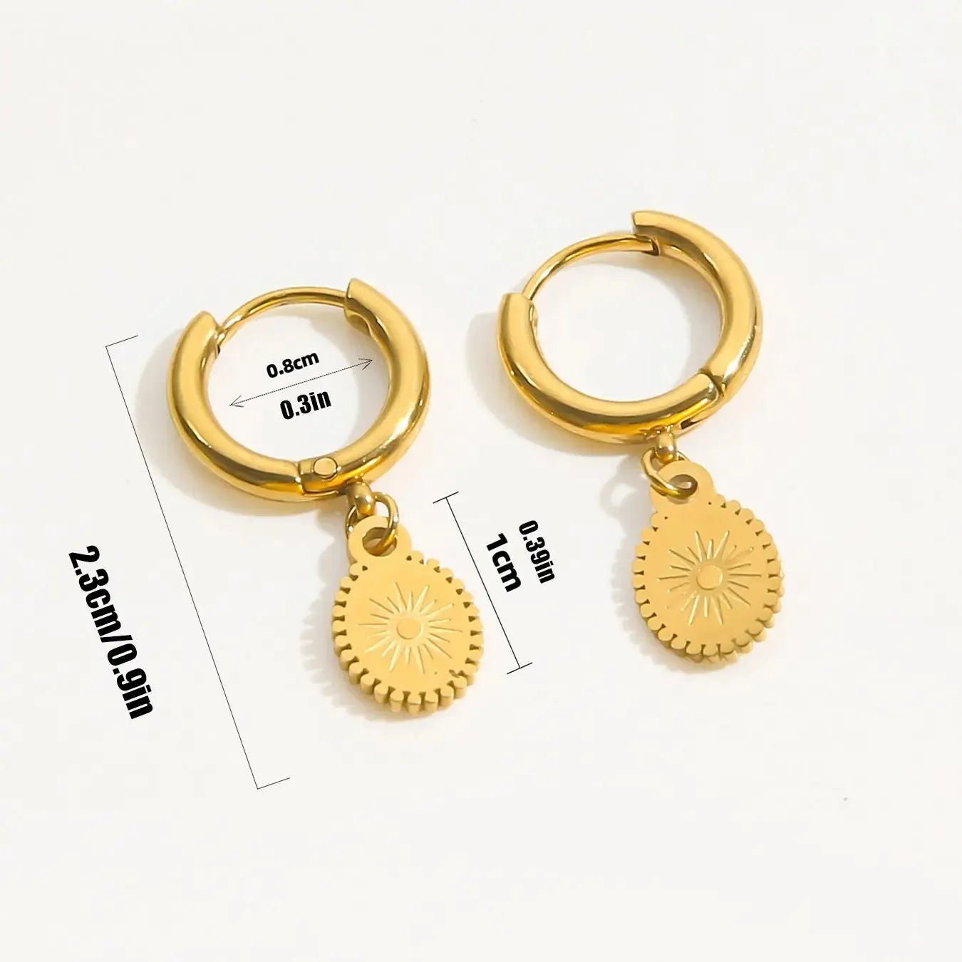 Stainless steel geometric earrings with ellipse design elements and ear button fastening
