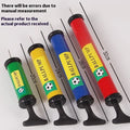 Mixed colour manual pump for inflating balls, available in sizes 20cm, 24cm, 28cm, and 32cm