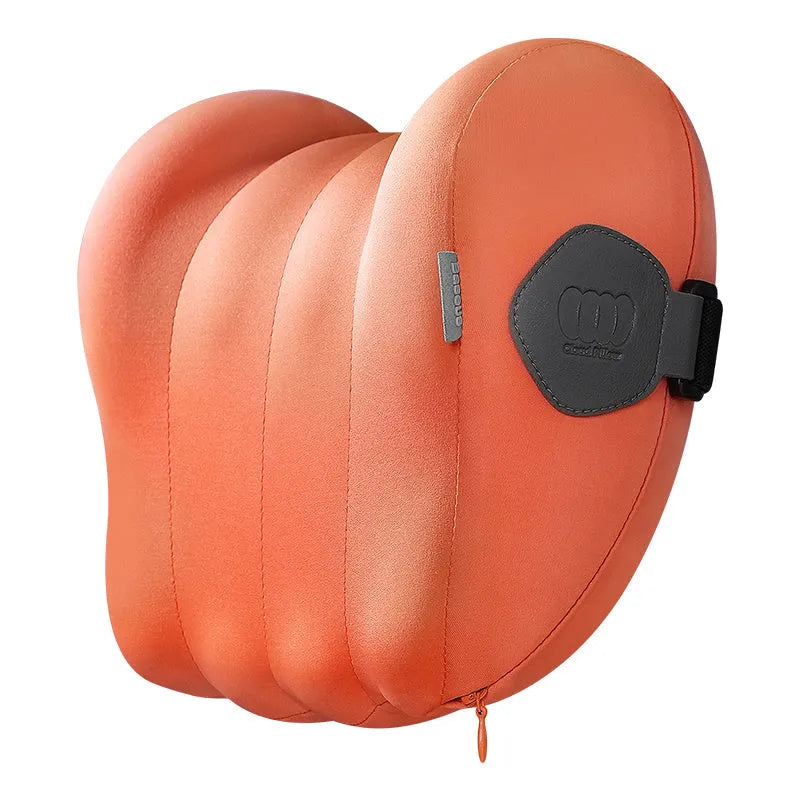 Grey and orange car headrest and lumbar pillow set with memory cotton interior