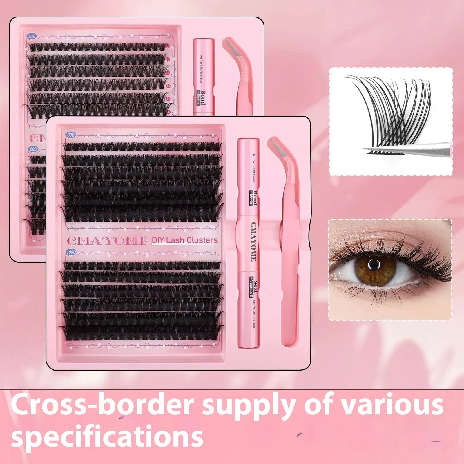 DIY single cluster false eyelash kit with artificial fibre lashes for handmade application