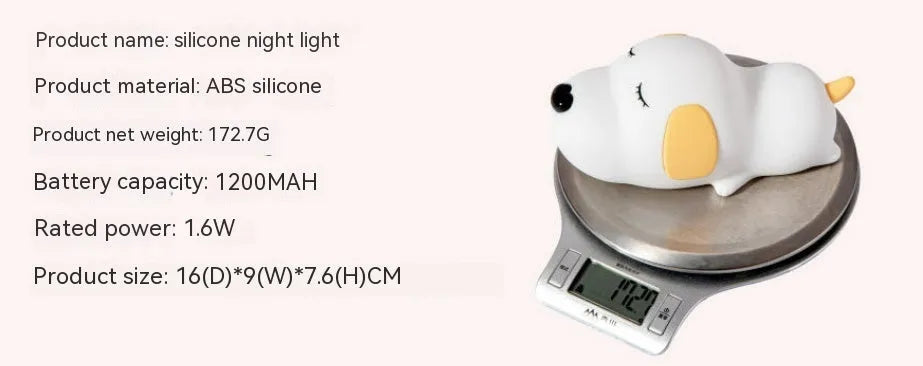 Silicone cartoon dog night lamp with two-colour design and USB cable
