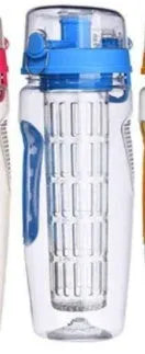 32oz BPA-free plastic water bottle with fruit infuser insert and leak-proof sports cap