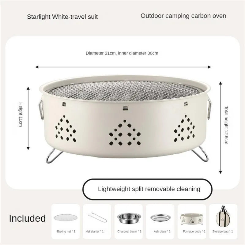 Portable stainless steel BBQ grill with detachable parts and storage bag for outdoor cooking
