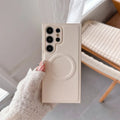 Samsung magnetic phone case in plain leather TPU with embossed craft, black colour, drop-resistant cover