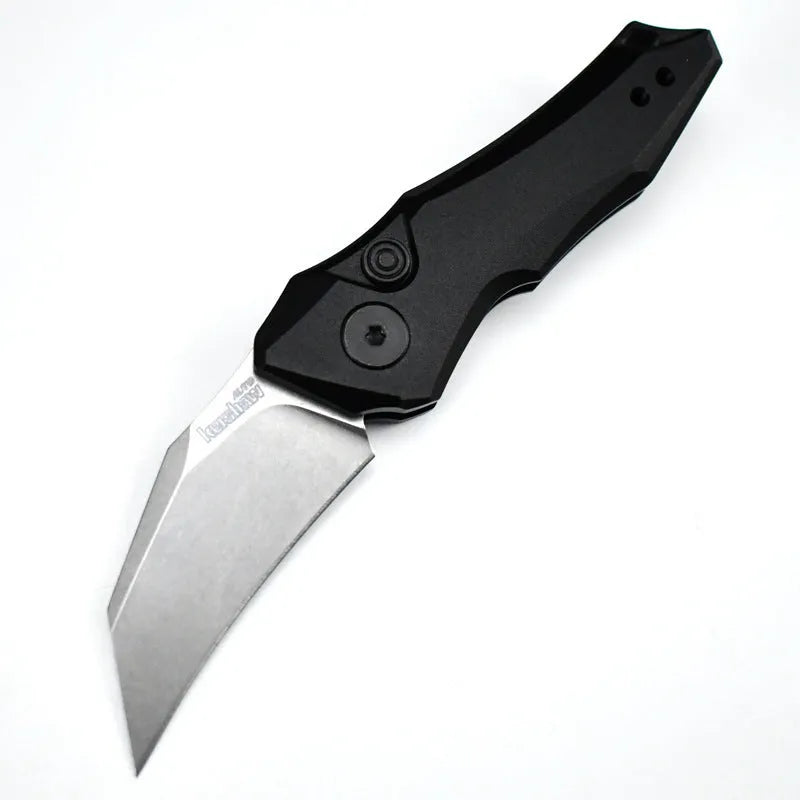 Outdoor folding pocket knife in black colour showing compact 150mm design with folding mechanism