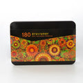 180 oil-based coloured pencils in wooden barrels stored in iron box for drawing and sketching