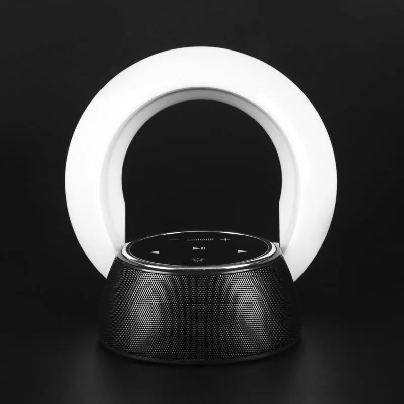Creative Bluetooth speaker LED desk lamp with touch dimming in white, yellow, and blue light options