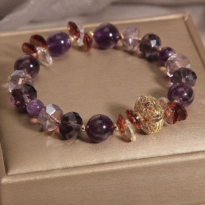 Purple crystal bracelet with pumpkin beads and rhinestone details for women
