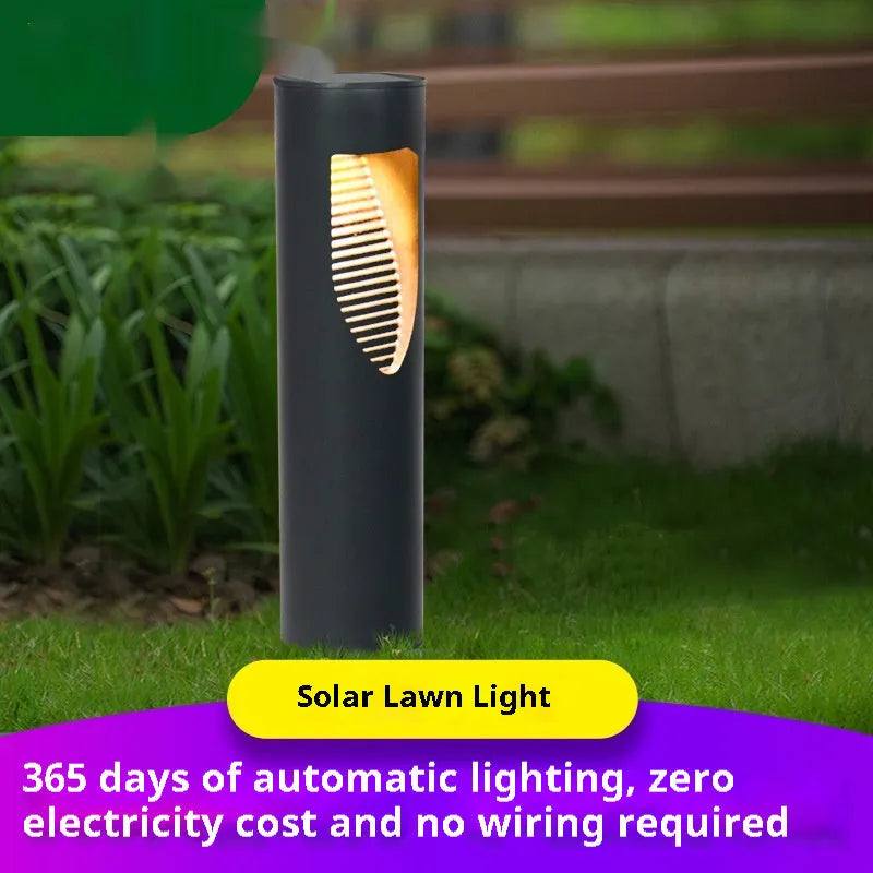 Black geometric solar garden light with abstract design for outdoor decoration