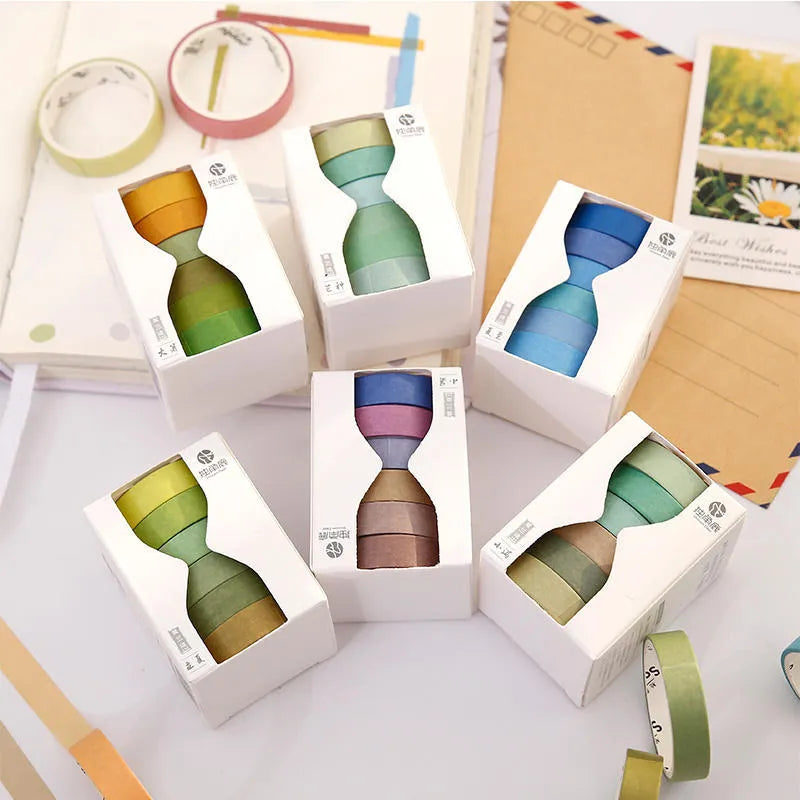 Six rolls of 9mm wide solid colour washi tape for 24 solar terms, made from and paper.