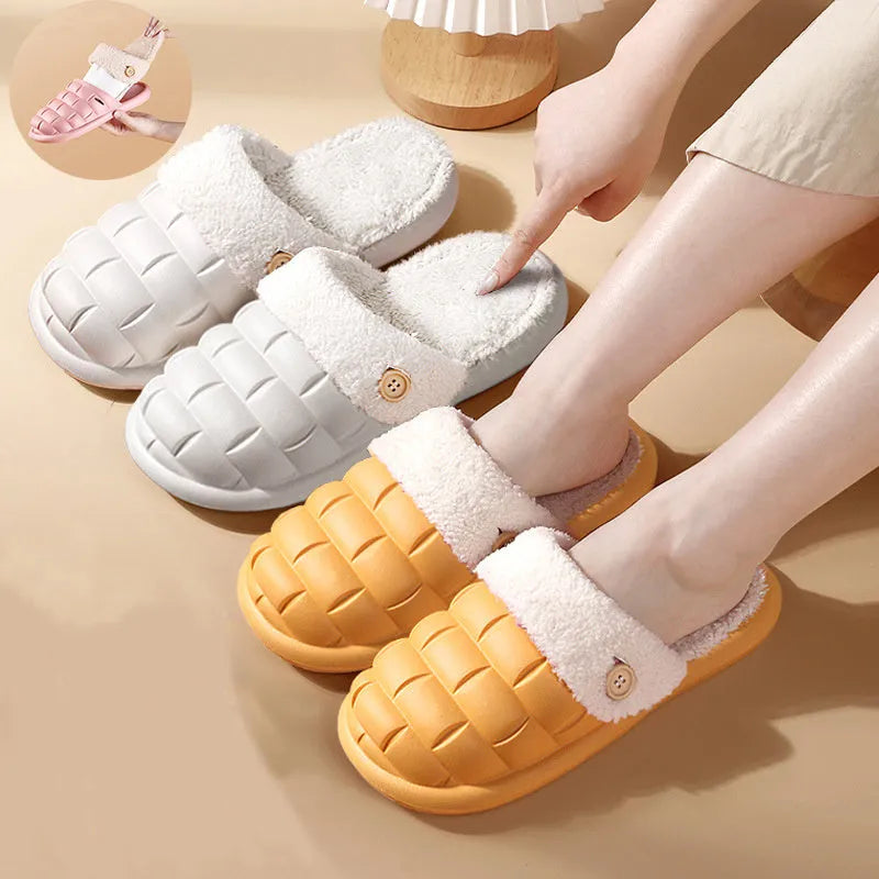 Plaid detachable slippers with plush lining and EVA soles in multiple colours for women and men
