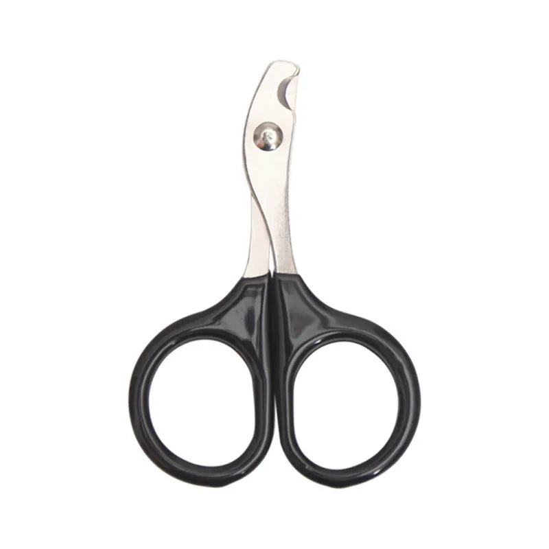 Professional stainless steel pet nail clippers with coloured plastic and rubber handle.