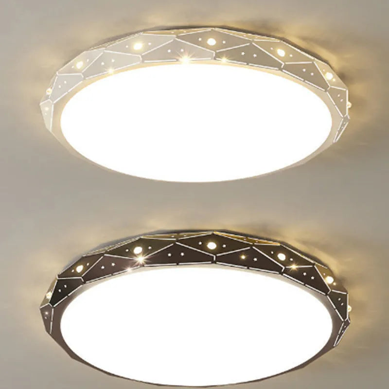 Round black and white LED ceiling light with iron frame in multiple sizes from 30cm to 60cm diameter