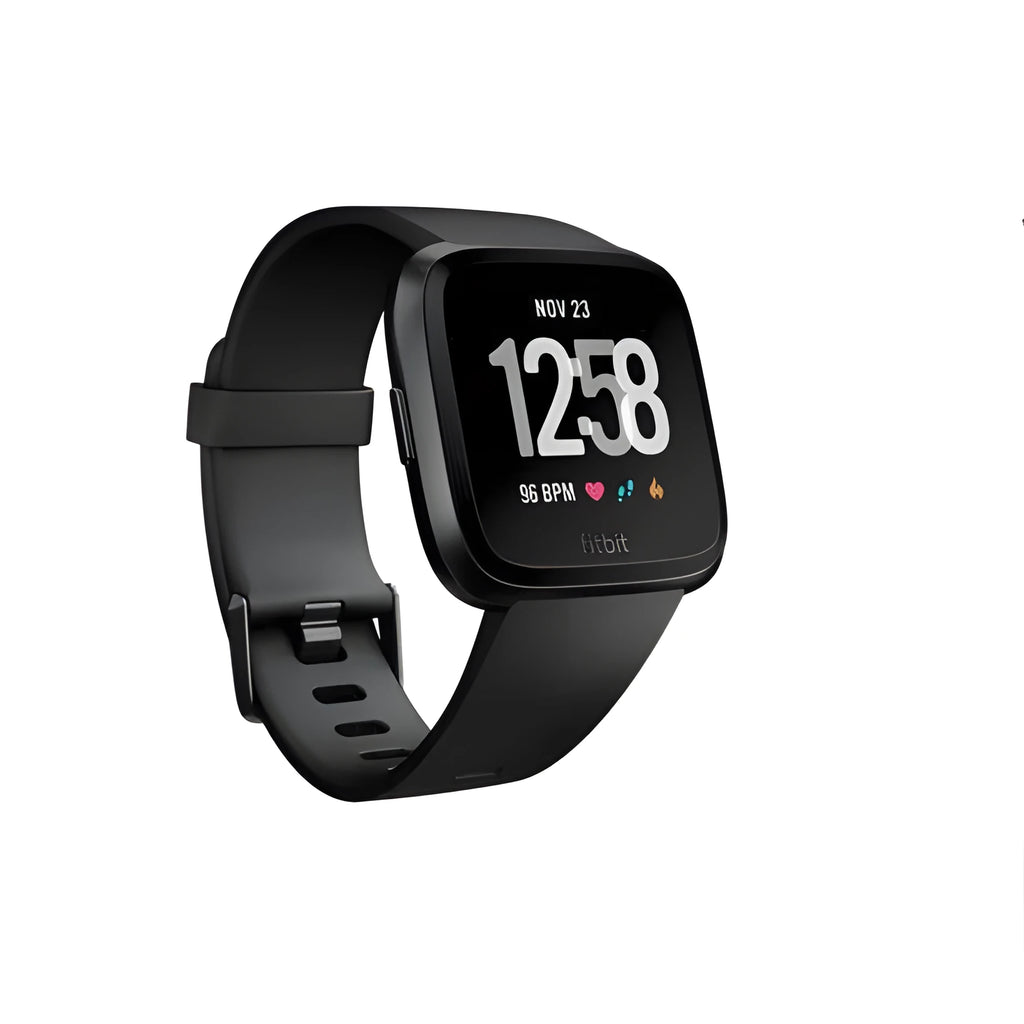 Black waterproof smart watch with heart rate monitor and 1.4-inch touch screen on silicone wrist strap