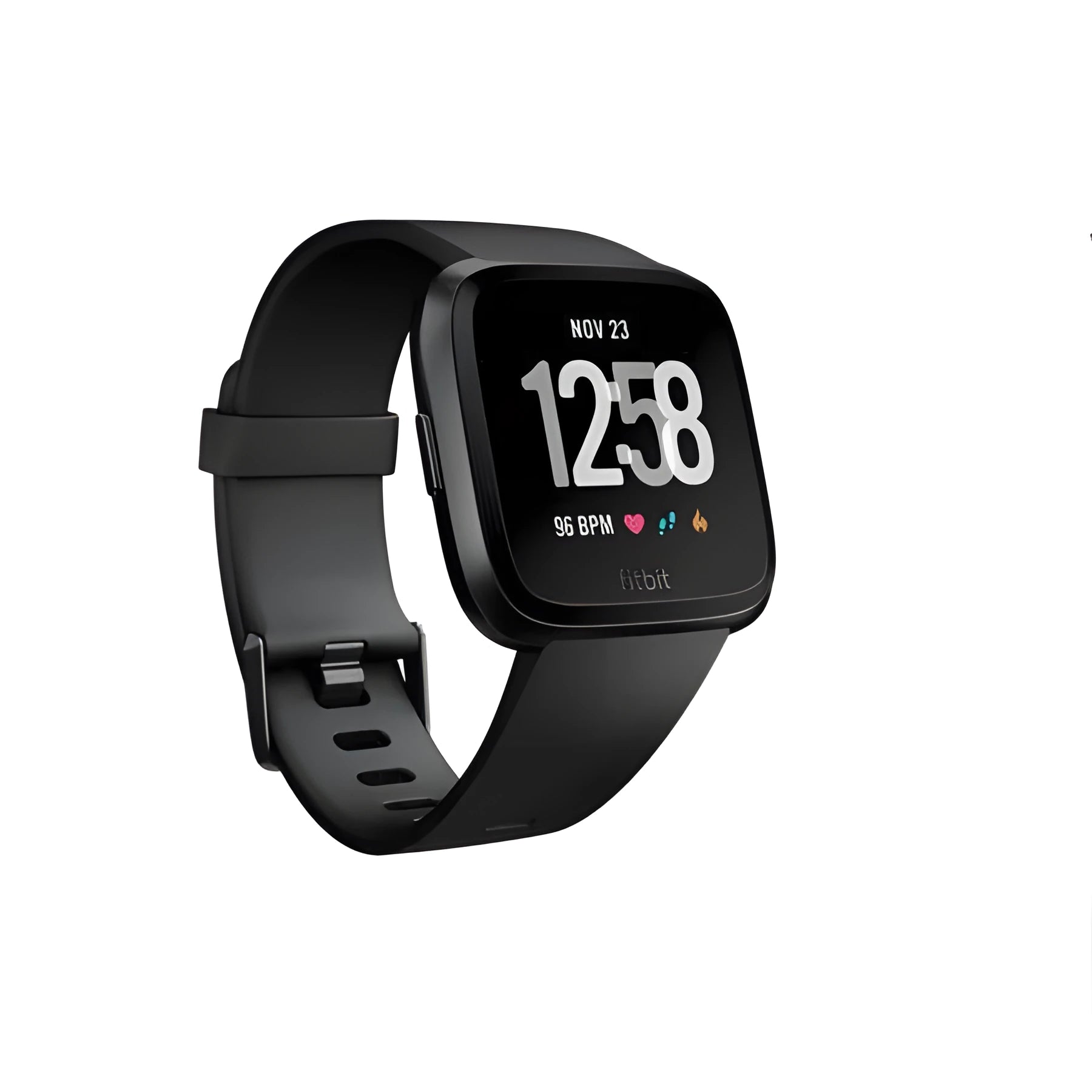 Black waterproof smart watch with heart rate monitor and 1.4-inch touch screen on silicone wrist strap