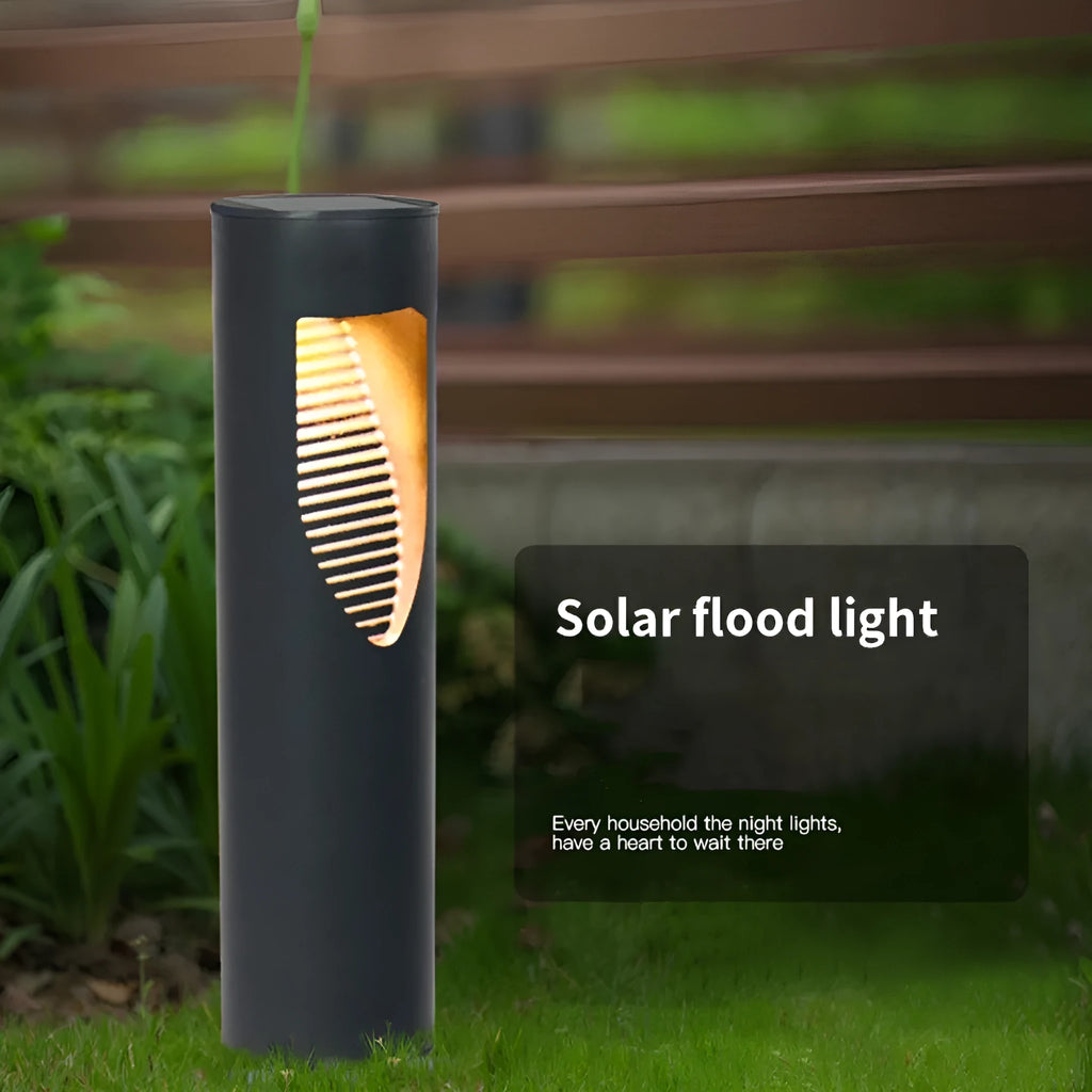 Black geometric solar garden light with abstract design for outdoor decoration
