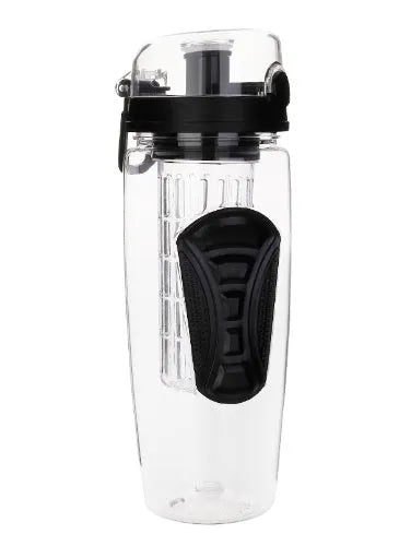 32oz BPA-free plastic water bottle with fruit infuser insert and leak-proof sports cap