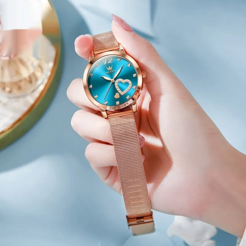 Women's watch with mesh strap, 36mm alloy case, and rose shell in various colour faces